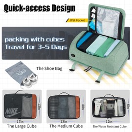 Velaybor 42L Travel Backpack with 4 Packing Cubes, TSA Friendly Flight Approved Carry-On Bag with USB Charging Port, Water-Resistant Weekender Business Backpack for Men Women, Fits 17.3" Laptop(Green)