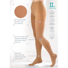 TONUS ELAST 23-32 mmHg Compression Tights with Toe, Medical Class II, KKL 2 Support Tights for Men & Women (XL, 158-170 cm, Black)