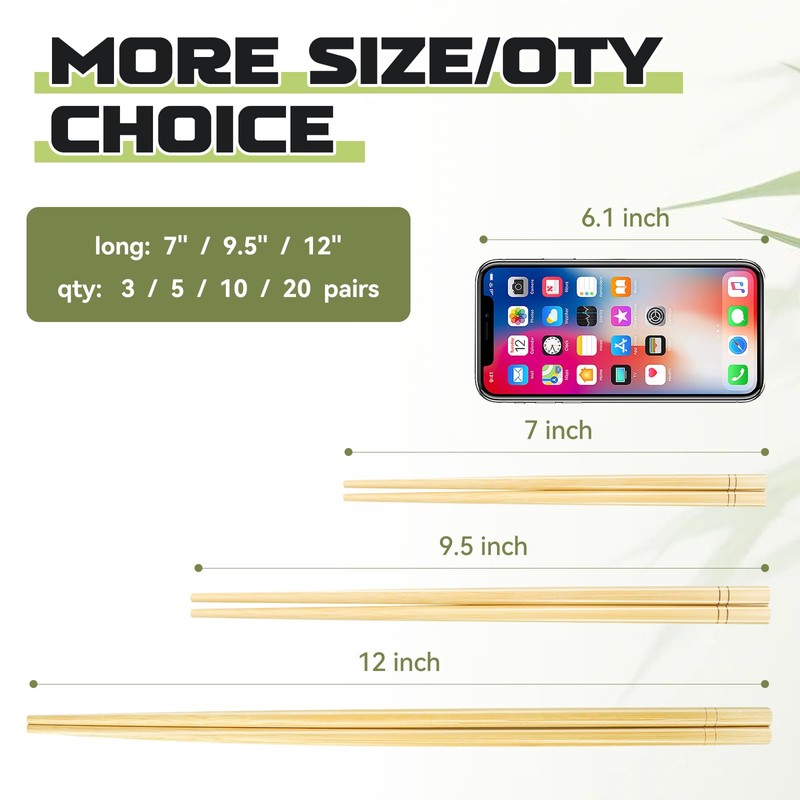 7 Inch X 5 Pairs Chopsticks,Reusable,Simplea and Minimalistic Design,More Size