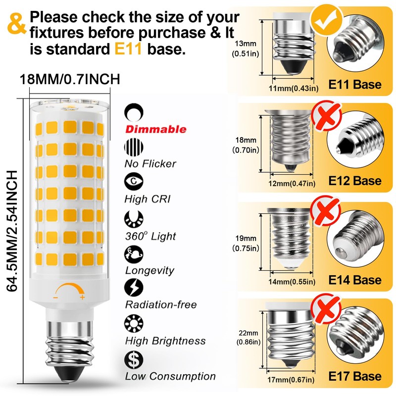 E11 LED Bulb Dimmable,JDE11 120V 75W Halogen Candelabra Bulbs Equivalent,T3
