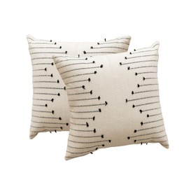 Cushion Covers, Boho Throw Pillow Covers 45x45cm, Pack of 2, Decorative Pillows for Bed, Throw Pillows for Modern Farmhouse Couch Sofa Living Room Outdoor (Beige with Black Line)