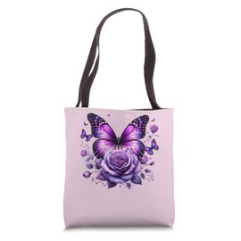 Beautiful Butterfly Purple Rose Butterfly Lovers Gifts Women Tote Bag