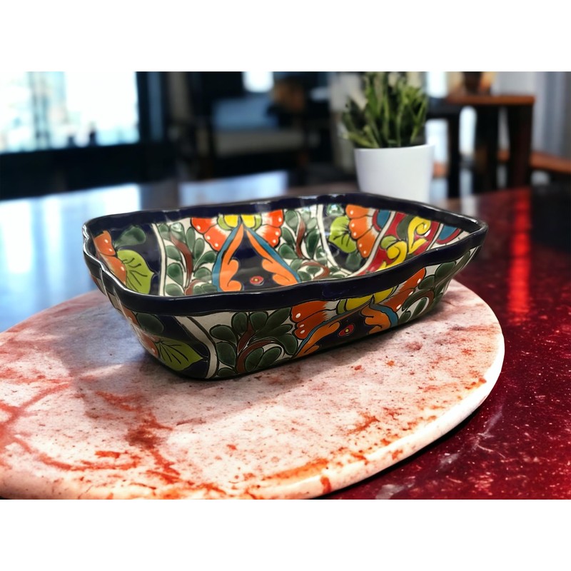 Colorful Talavera Scalloped XL Serving Dish | Mexican Pottery Casserole