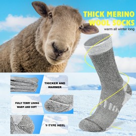 Cozyroam Merino Wool Thermal Socks for Men Women Winter Warm Socks Breathable Comfort Thick Cushion Winter Socks for Work Hiking Running Walking Skiing and Outdoor Sports, 3 Pairs