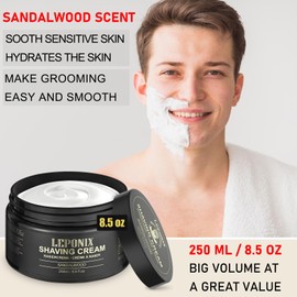 Shaving Cream - 250g - Luxury Large Size Shaving Cream for men - Rich Lather for a Protective, Smooth & Moisturizing Shave Experience - Sandalwood Scent