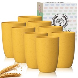 Homienly 8pcs Wheat Straw Fiber Cups, 20 Oz Reusable Drinking Cups, Unbreakable, Dishwasher Safe, Microwave Safe, BPA Free, Organic, Classic Style, Yellow