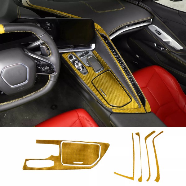 Ynei Yellow Carbon Fiber Interior Dash Trim Sticker Set Fit