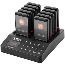 VEVOR Restaurant Pager System, Wireless 400m Long Range Lineup Waiting Queue Signal, Guest Customer Calling Beepers with Vibration & Flashing, 10 Buzzers for Food Truck, Church, Nursery, Hospital - Quantity:: 10