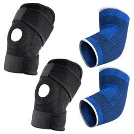 ZGDEIWGF 1 Pair Knee Straps, 1 Pair Elbow Pads, Men's Running Knee Pads Set, Knee Support Protective Equipment, Adjustable Knee Pads