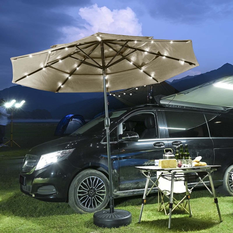 Yescom 9ft 3 Tier UV70+ Solar Powered LED Patio Umbrella