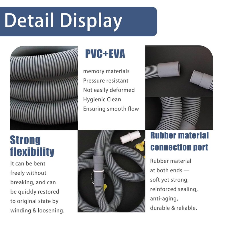 Universal Drain Hose Extension Kit,(Grey) with Connector Clip Clamp, Washing