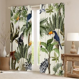 Loussiesd Palm Tree Print Window Curtains for Bedroom Living Room Leopard Zebra Competition Curtains Tropical Nature Theme Windows Drapes Wild Animal Pattern Room Decoration,W46*L54