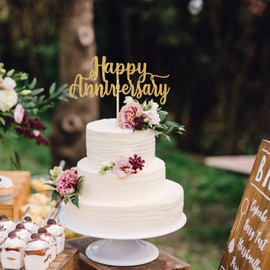 Decoración para tartas de feliz aniversario, decoración de tartas de aniversario de boda, decoración para tartas de cumpleaños, aniversario, suministros de decoración de fiesta de feliz aniversario, purpurina dorada