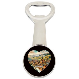 Domnesti Romania Travel Souvenir Destination Heart Shape Design Magnetic Bottle Opener Single