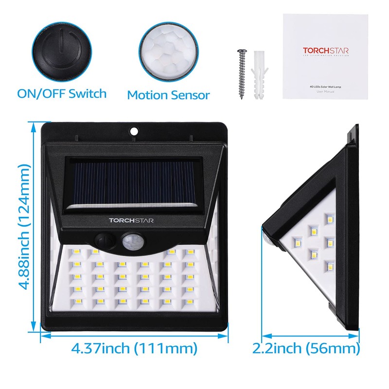 TORCHSTAR 8-Pack 40 LED Solar Lights Outdoor, Waterproof Solar Motion