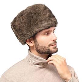 Faux Fur Cossack Hat Fuzzy Trapper Trooper Hat Windproof Warm Russian Ushanka Winter Ski Hunting Cap Unisex Brown