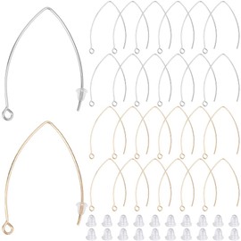 SOFPLATE 1 Box 40Pcs Drop Earring Hooks Stainless Steel Earring Wires Gold Marquise V Earring Hooks with Ear Nut and Loop Long Dangle Silver Earring Findings for jewellery Making Supplies DIY Beginner