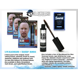 Blackbeard for Men Formula X Instant Mustache & Beard Color for Men & Seasoap Anti-Aging Bar Soap - 3 Pack Hypoallergenic Facial Hair Dye & 1 Pack Mens Soap - Temporary Beard Tint, Brown Auburn