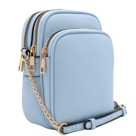 FashionPuzzle Multi Pocket PU Leather Casual Crossbody Bag with Adjustable Strap (Light Blue)