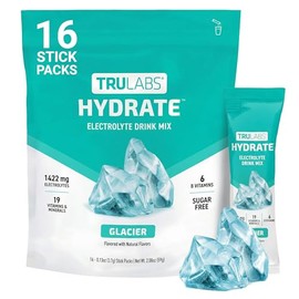 TRULABS Hydrate Electrolyte Drink Mix – Glacier Flavor, Sugar-Free Hydration Packets with 1422 mg Electrolytes & 19 Vitamins & Minerals, Monk Fruit Sweetened, On-the-Go Sticks (16 Count)