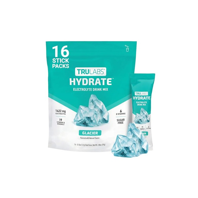 TRULABS Hydrate Electrolyte Drink Mix – Glacier Flavor, Sugar-Free Hydration