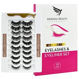 Magnetic Eyelashes Natural Look - 10 Pairs False Eyelashes Magnetic Eyeliner and Lashes Kit | Reusable Magnetic Lashes Set with Tweezers | No Glue, Waterproof Magnetic Eyeliner (10 Pack)