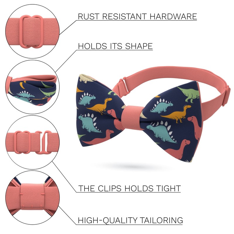 Lazo cámara Dinosaurios lazo PRE-TIED Patrón blue-peach colores Unisex Forma