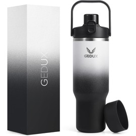 GEDUX IceFlow Flip Straw Water Bottle with Straw, 1 Litre, Thermos Flask Keeps Cold for 12+ Hours, Leak-Proof, Sports Water Bottle, BPA-Free, Dishwasher Safe