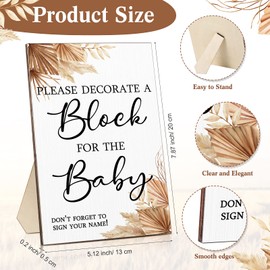 Tatuo 75 Pcs Baby Shower Games Sign Kit Including Decorate a Block Game Sign 50 DIY Wooden Block 24 Acrylic Paint Marker Baby Shower Prize for Gender Reveal Party(Boho)