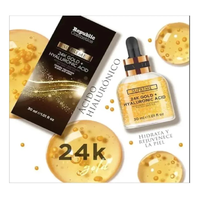Sérum oro 24 K + ácido hialurónico 30 ml, hidratación