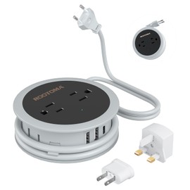 Italy Travel Plug Adapter, 3.6 FT Winding Compact Mini Outlet Converter with USB for EU/UK/JPN, Travel Plug Adapter Worldwide with 4 AC Outlet 3 USB Ports for Italy Travel Essentials