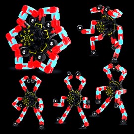 Hdnpea 4pcs Transformable Fidget Spinner Stress Relief Deformable Chain DIY Robot Spinners Sensory Fidget Toys Deformable for Kids Adults Anxiety Relief Travel Office Use (GlowRedBlue)