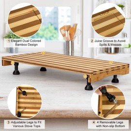 Bamboo Stovetop Cover&Countertop Cutting Board with Adjustable Legs, 21.14 x 11.42 inches Dual-purpose Chopping Board for Electric Stove Burner, Workspace Block Cover for RV Camping Camper Gas
