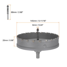 HARFINGTON Carbide Hole Saw Kit 145mm (5-11/16") Metal Hole Cutter Set with 2pcs Center Drill Bits Springs 1pcs Wrench for Stainless Steel Copper Iron Aluminum
