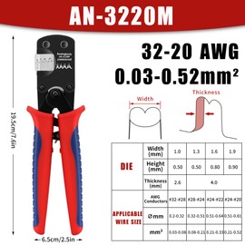 Anxingtools Micro Connector Pin Crimping Tool 0.03-0.52mm² 32-20AWG Ratchet Crimper for D-Sub Open Cylinder Fits Molex JST JAE New