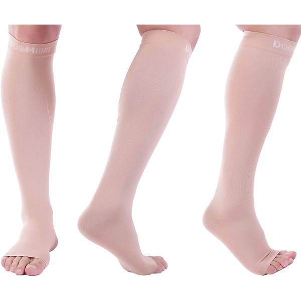 Doc Miller Open Toe Compression Socks 30-40 mmHg 1 Pair Medical Grade Stockings