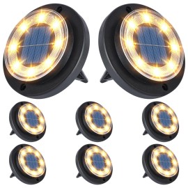 Flacchi Solar Disk Lights - 8 Pack Waterproof Landscape Lights for Patio Walkway