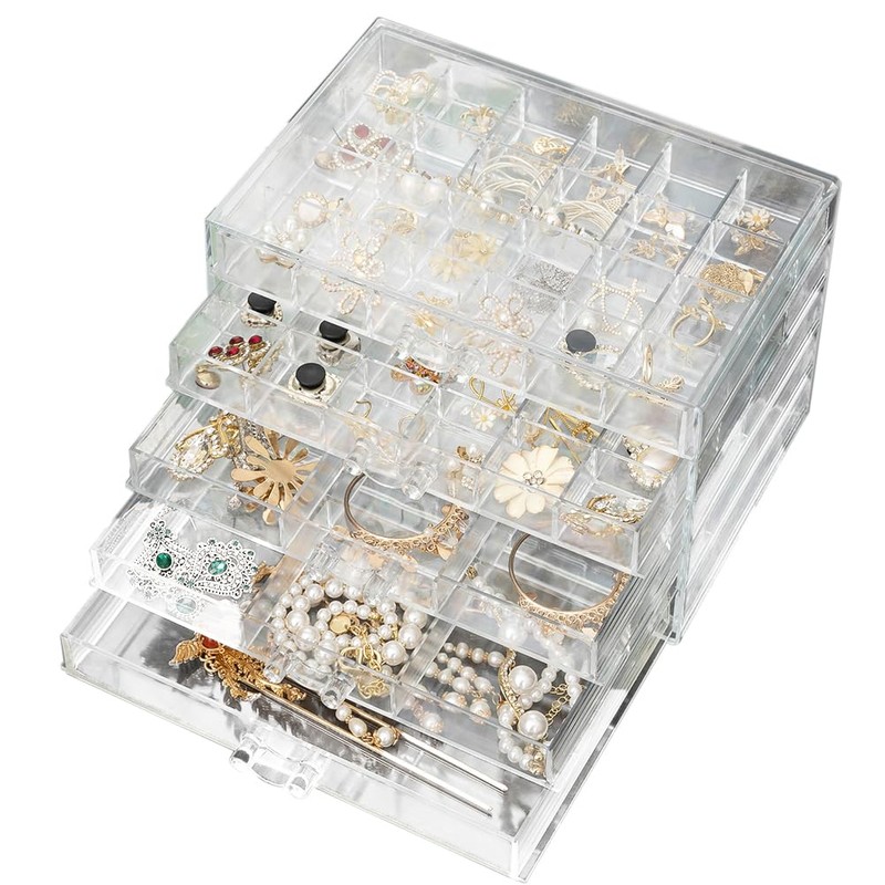 Acrylic Jewelry Box With 5 Drawers Clear Earring Storage Organizer