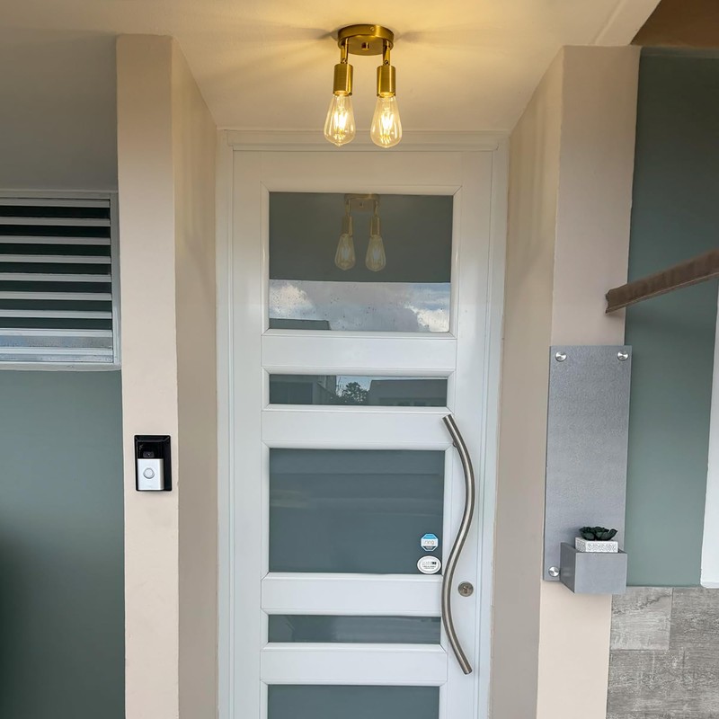 Ceiling Light Fixture, 2 Bulbs, Gold Finish