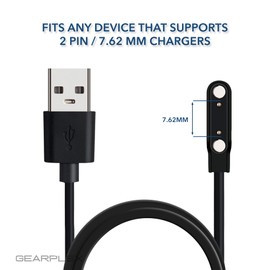 GEARPLEX Charging USB Cable (2 Pin Magnetic) for Smart Watch Bluetooth Devices Black (Size- 7.6 mm– 2 Pack)