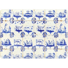 GB500- Delft Tiles Tempered Glass Cutting Board (12in x 15in Rectangle), Chinoiserie, Charcuterie, Serving Platter, Glass Tray for Kitchen, Bedroom, Bar, Made in the USA