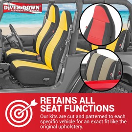 Diver Down Neoprene Seat Cover Set - Fits Jeep TJ 1997-2006 Wrangler - Front and Back Seat Set - Waterproof Custom Fit Seat Covers - Soft Padded Cushion Feel - Thermal Resistant - (Red, 97-02)