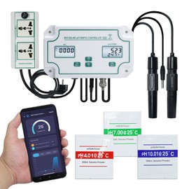 WiFi pH/EC/Temperature Monitor for Hydroponics, Dual Plugs System pH EC Controller with ATC & Calibration for Aquarium Fish Pond Drinking Water, 24/7 Online App Track and Control, Data Export