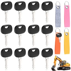 Universal Key 14603 Ignition Key Replacement Key 12 Pieces Construction Machinery Forklift Key with 4 Key Fobs for Tractors Small Excavator Forklift Wheel Loader