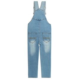 KIDSCOOL SPACE Big Girls Denim Overalls, Elastic Waistband Inside Washed Stretchy Jeans Jumpsuit,Light Blue,12