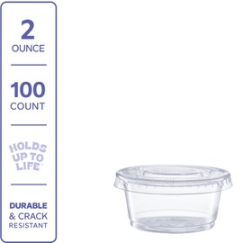 GUSTO [2 oz. - 100 Count Clear Disposable Plastic Portion Cups with Lids - Soufflé Cups, Jello Shot Cups With Lids, Clear Plastic Containers Perfect for salad Dressing and More- Formerly Comfy Package