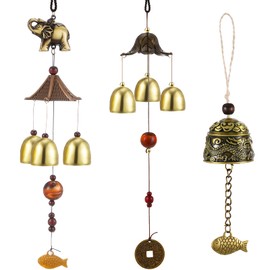 3 Campanas de Viento Feng Shui Campanas de Metal Chino Vintage Campanilla Colgante Feng Shui de Pez Dragón y Elefante para Buena Suerte, Seguridad, Decoración Colgante de Patio Jardín Hogar