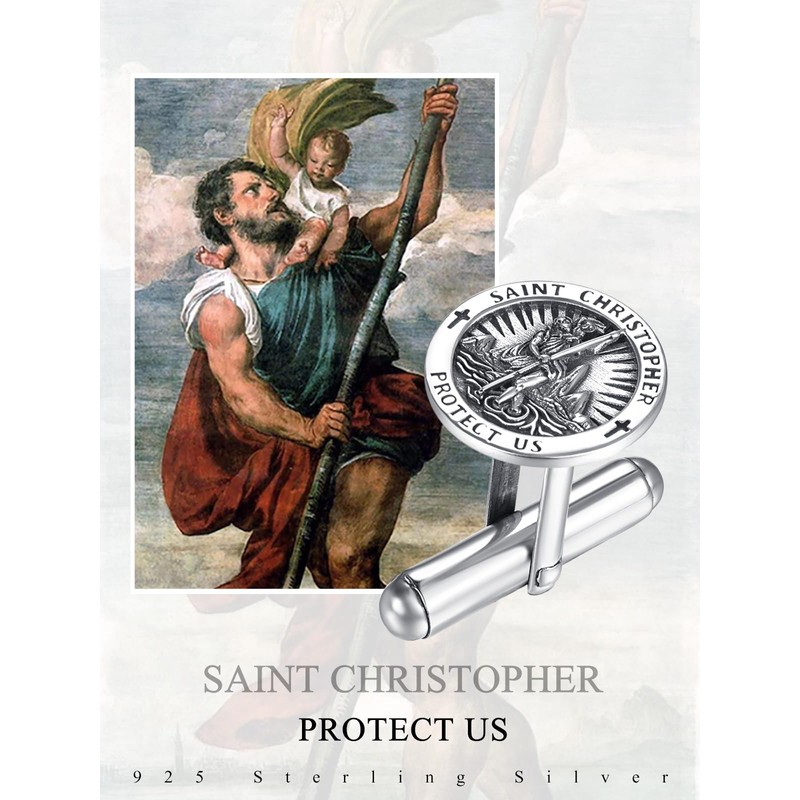 St Christopher Cufflinks for Men Sterling Silver Saint Christopher Cufflink
