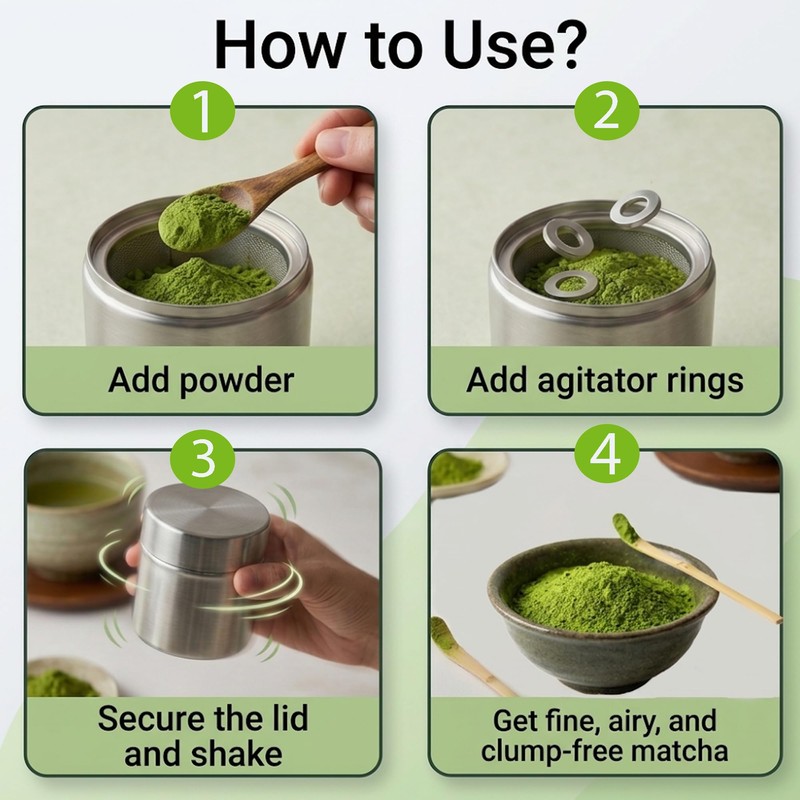 2-Pack Matcha Powder Sifter Container with 6 Stainless Steel Sifting