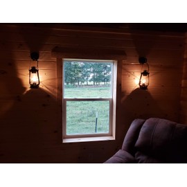 Rustic Wall Sconce Lantern Set of 2, Farmhouse Wall Light Fixtures with Glass Globe, Hardwired Electric Lantern Wall Fixture, Rustic Patina Finish